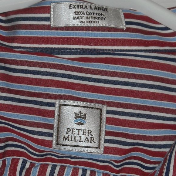 Peter Millar Red, White and blue vertical striped button down pocketed long slv - Picture 3 of 7